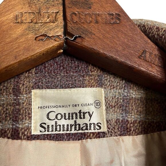 Vintage Country Suburbans Plaid Wool Blend Blazer And Skirt Set Brown Size S - Picture 10 of 12